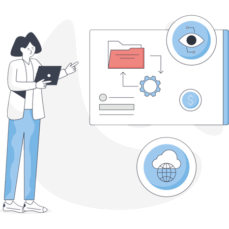 The woman is setting folder data  Illustration