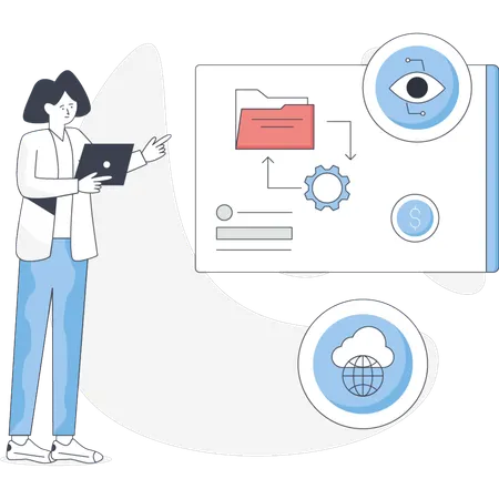 The woman is setting folder data  Illustration