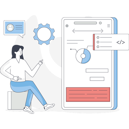 The woman is setting pie chart in mobile  Illustration