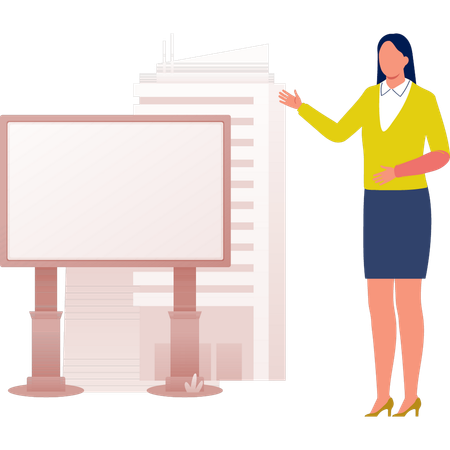 The woman is showing blank advertisement  Illustration
