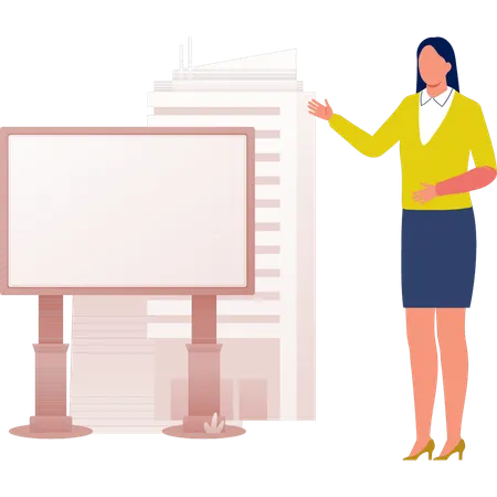 The woman is showing blank advertisement  Illustration