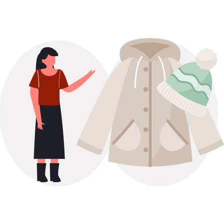 The woman is showing hand made coat  Illustration