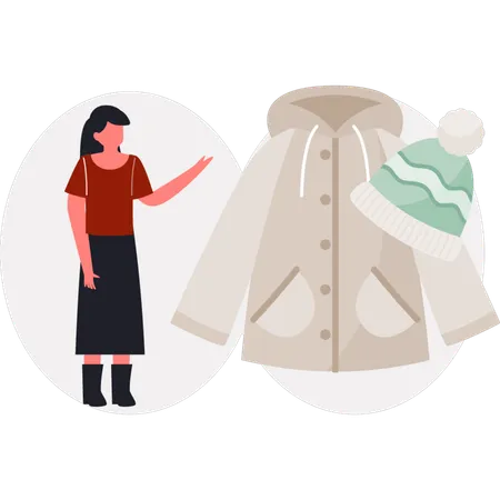 The woman is showing hand made coat  Illustration