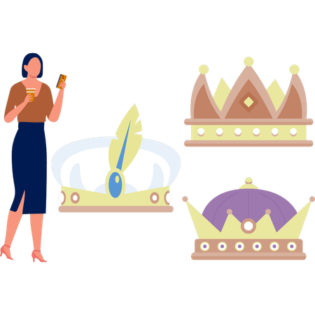 The woman is showing king crowns  Illustration