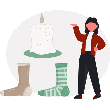 The woman is showing winter socks  Illustration