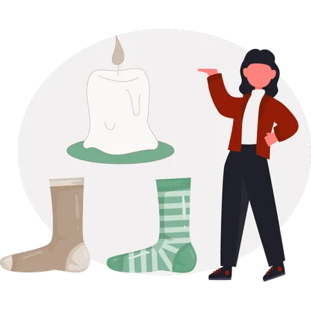 The woman is showing winter socks  Illustration