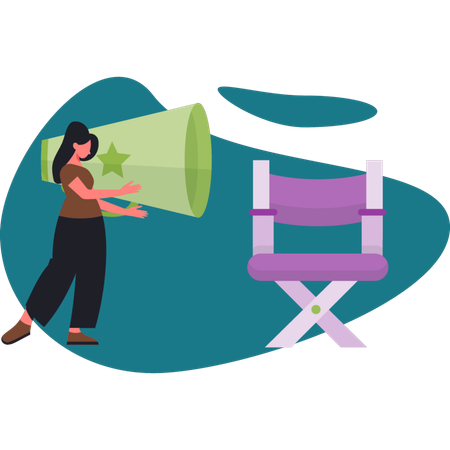 The woman is standing in theater  Illustration