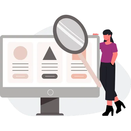 The woman is standing near monitor  Illustration