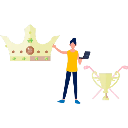 The woman is working about king crown  Illustration