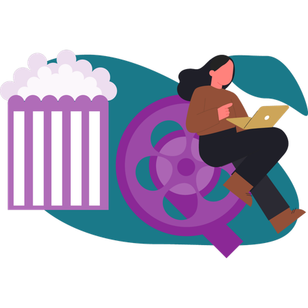 The woman is working on film reels  Illustration