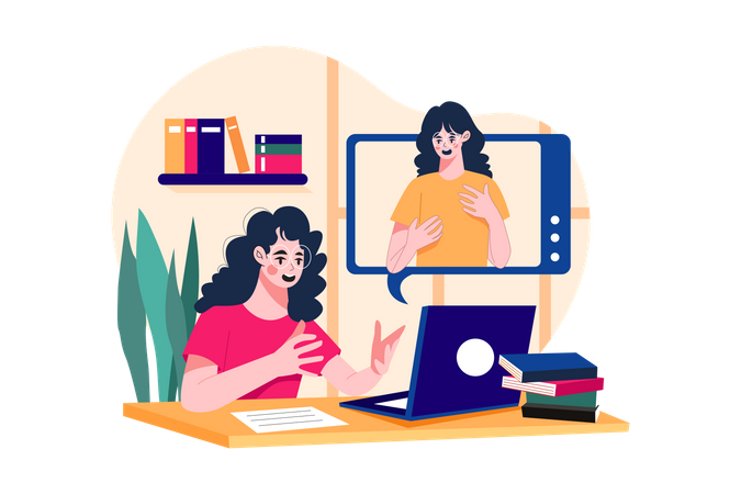 The woman learn communication skills with online class Illustration