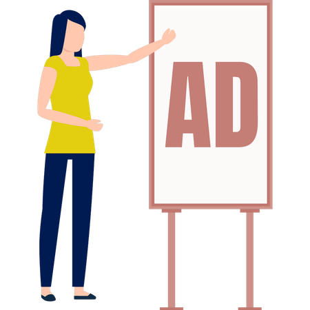 The young girl is showing advertisement bill board  Illustration