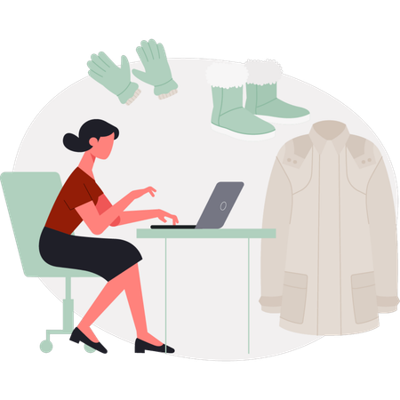 The young lady is buying coat online  Illustration
