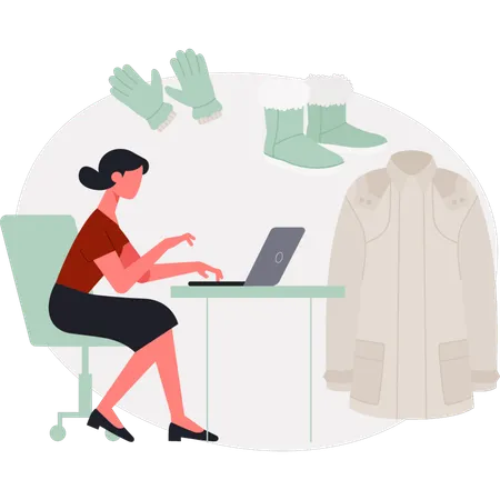 The young lady is buying coat online  Illustration