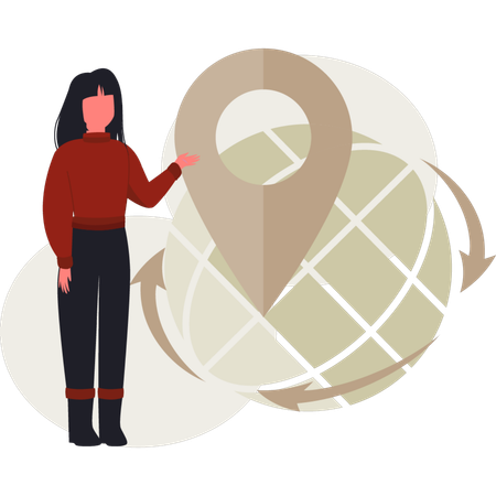 The young lady is finding global location  Illustration