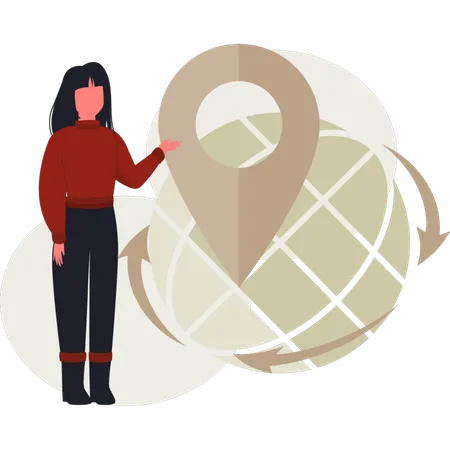 The young lady is finding global location  Illustration