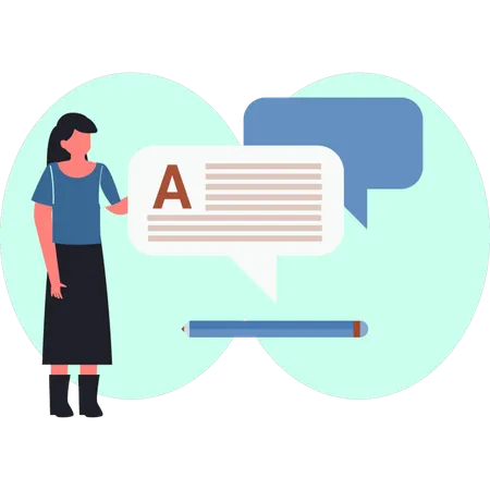 The young lady is looking chat bubbles  Illustration