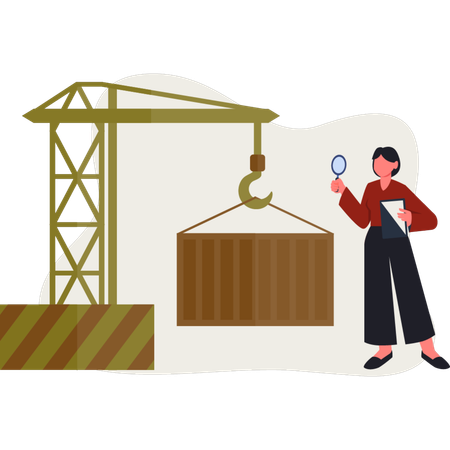 The young lady is searching warehouse management system  Illustration