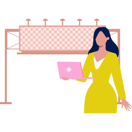 The young lady is working on ad board  Illustration