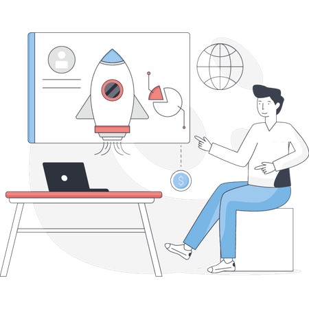 The young man is lunching new business  Illustration