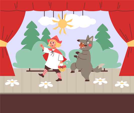 Theatre children actors performing Red Hood fairy tale  Illustration