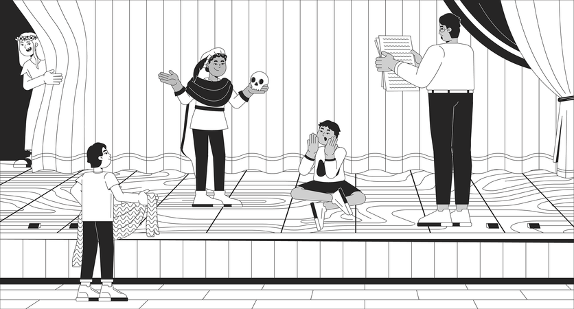 Theatre kids rehearsal Hamlet performance  Illustration