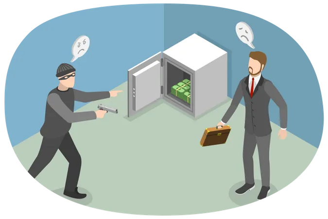3 D Isometric Flat Vector Conceptual Illustration Of Robbery Theft In A Bank Illustration