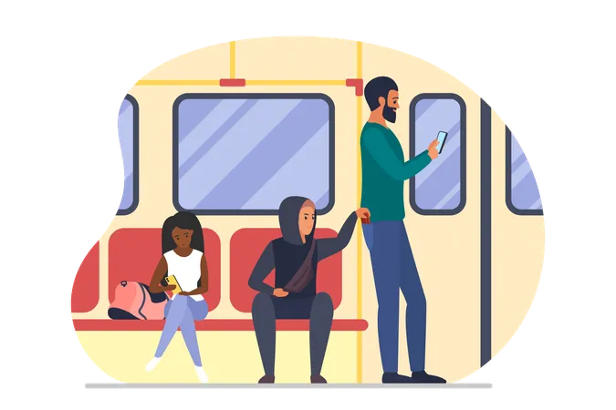 Theft Of Money In Public Transport Vector Illustration Cartoon Thief Sitting On Seat With Passengers In Interior Of Subway Train Or Bus Pickpocket Character Stealing Wallet From Male Victims Pocket Illustration