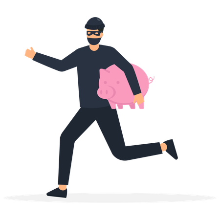 Theft stealing wealthy piggy bank away  Illustration