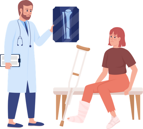 Therapist consulting woman with broken leg  Illustration