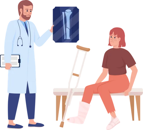 Therapist consulting woman with broken leg  Illustration