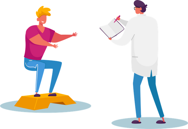 Therapist Doctor Working with Disabled Patient Illustration