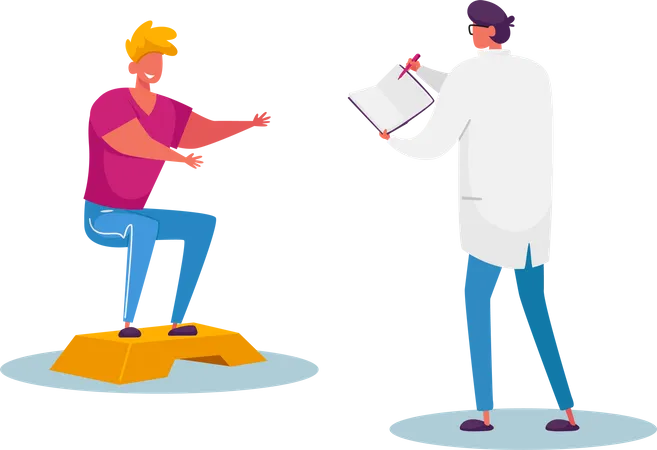 Therapist Doctor Working with Disabled Patient  Illustration