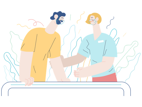 Therapist doctor working with disabled patient Illustration