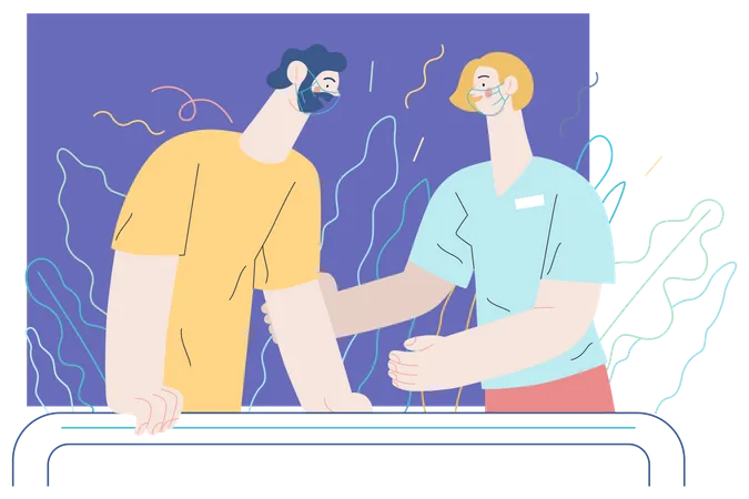 Therapist doctor working with disabled patient  イラスト