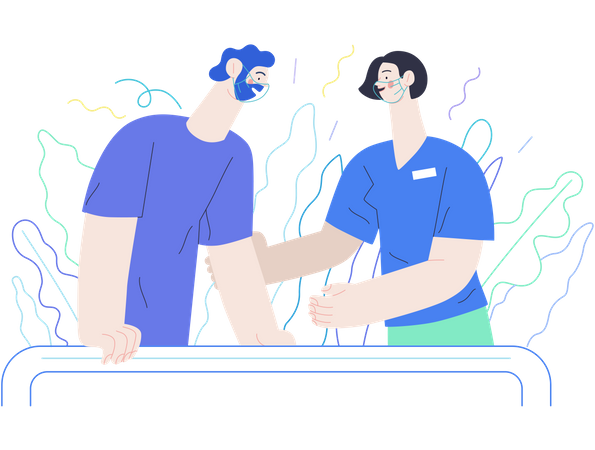 Therapist doctor working with disabled patient Illustration