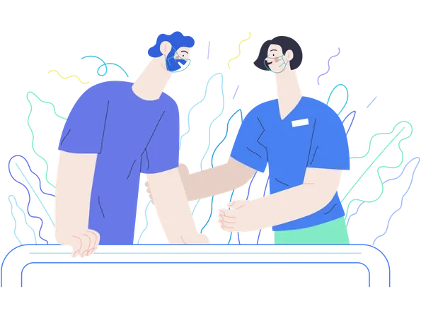 Therapist doctor working with disabled patient  Illustration