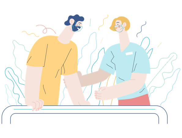 Therapist doctor working with disabled patient  Illustration