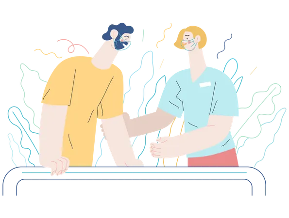 Therapist doctor working with disabled patient  Illustration