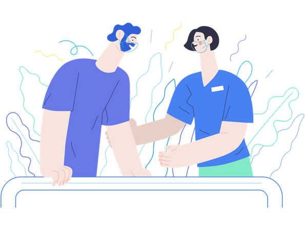 Therapist doctor working with disabled patient  Illustration