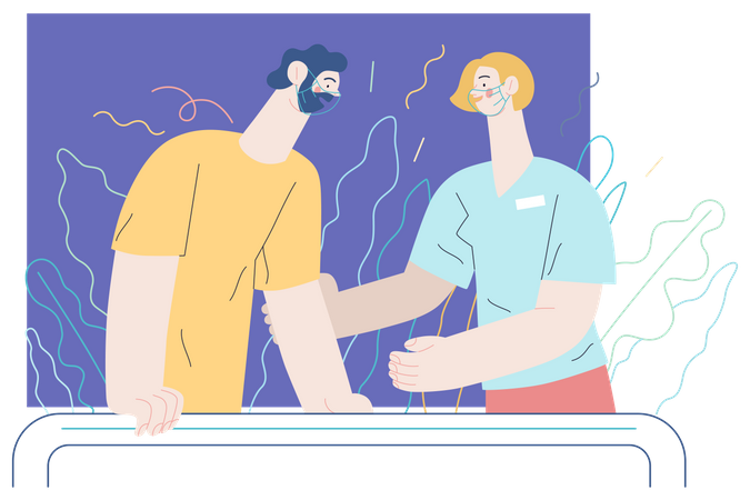 Therapist doctor working with disabled patient  Illustration