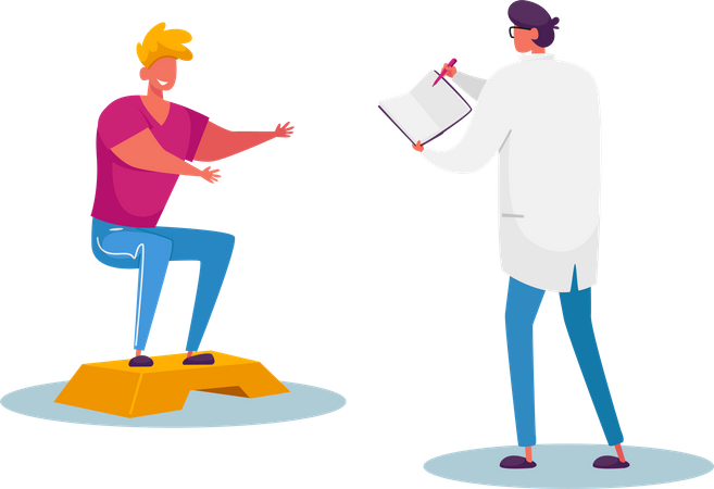 Therapist Doctor Working with Disabled Patient  Illustration