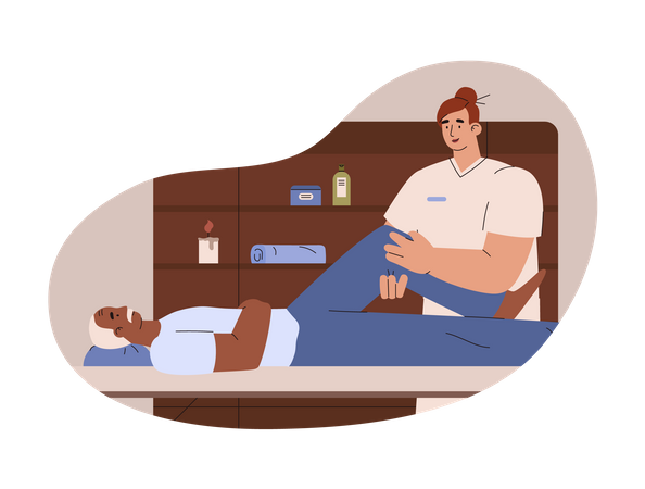 Therapist doing physical therapy to patient  Illustration