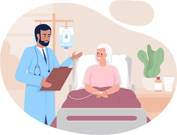 Therapist examining old patient in hospital  Illustration