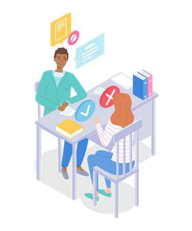 Therapist talks to woman patient  Illustration