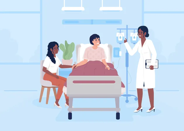 Therapist visiting sick woman in ward  Illustration