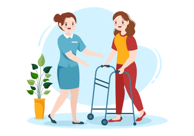 Therapists helping to disable woman  イラスト
