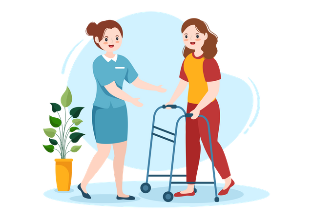 Therapists helping to disable woman  Illustration