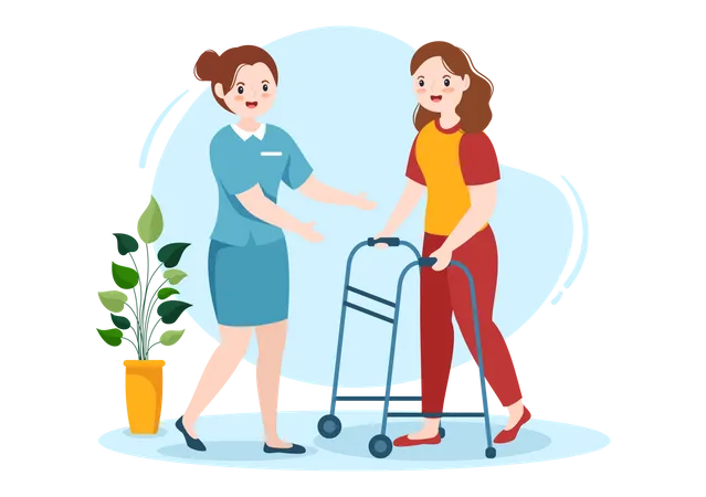 Therapists helping to disable woman  Illustration