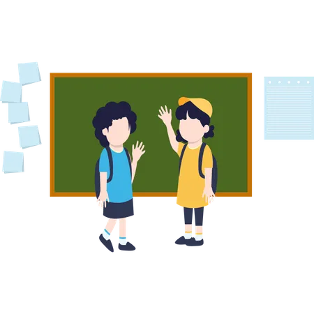 There are two kids waving each other Illustration